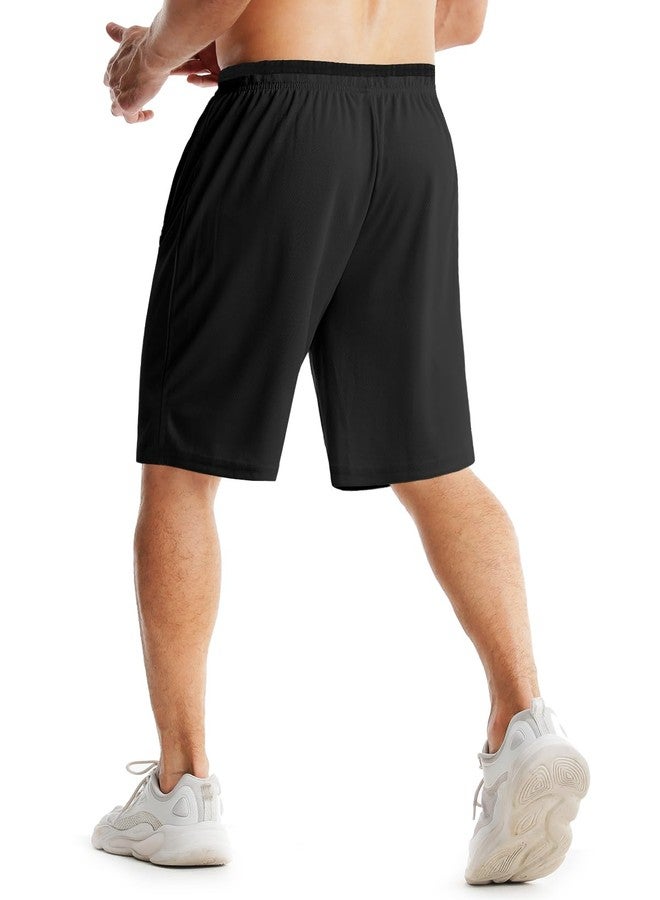 Aolesy Men's Basketball Shorts with Zipper Pockets Lightweight Quick Dry 10 Inch Workout Shorts for Men Athletic Gym Black - Image 2